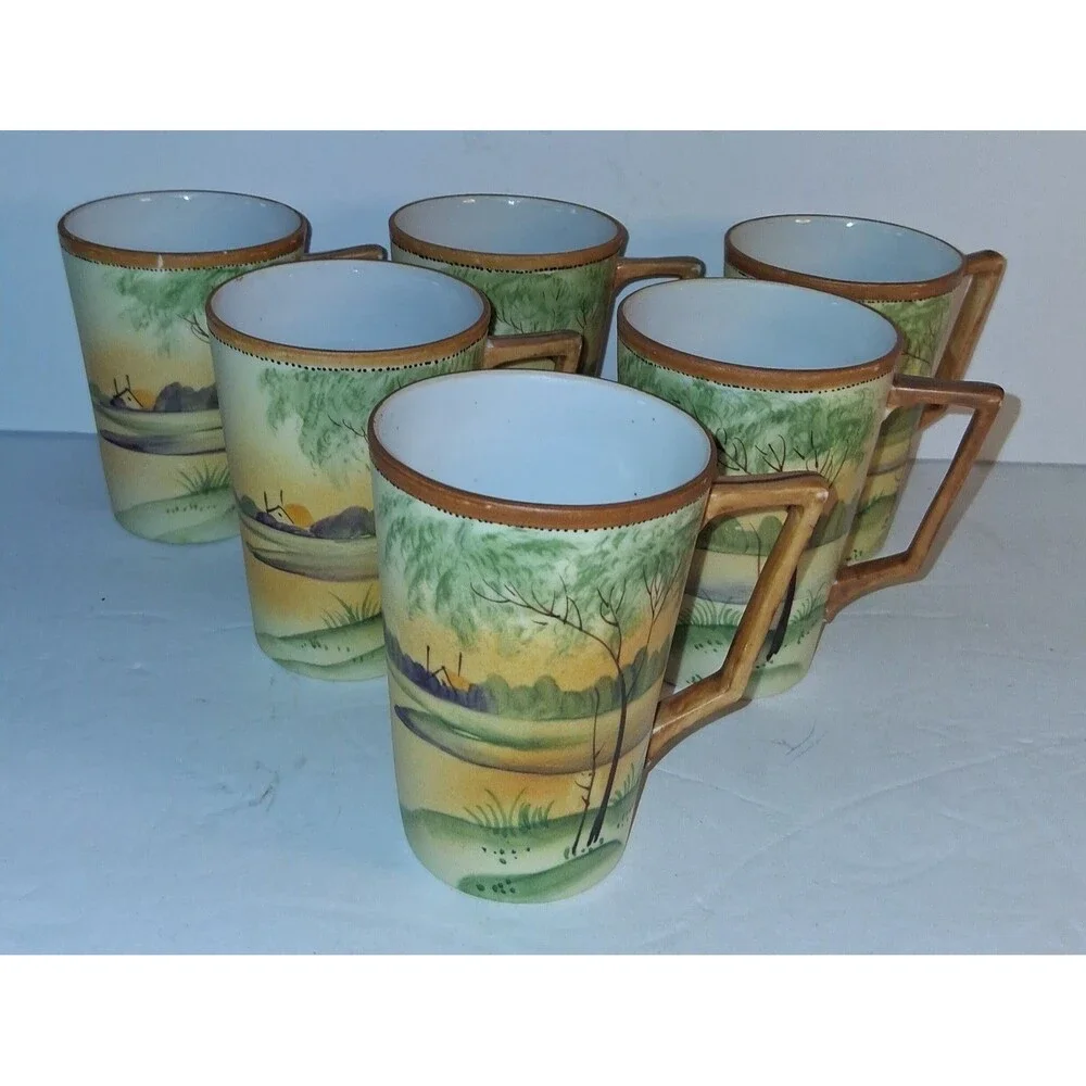 Antique Nippon Hand Painted Tankard Set 6